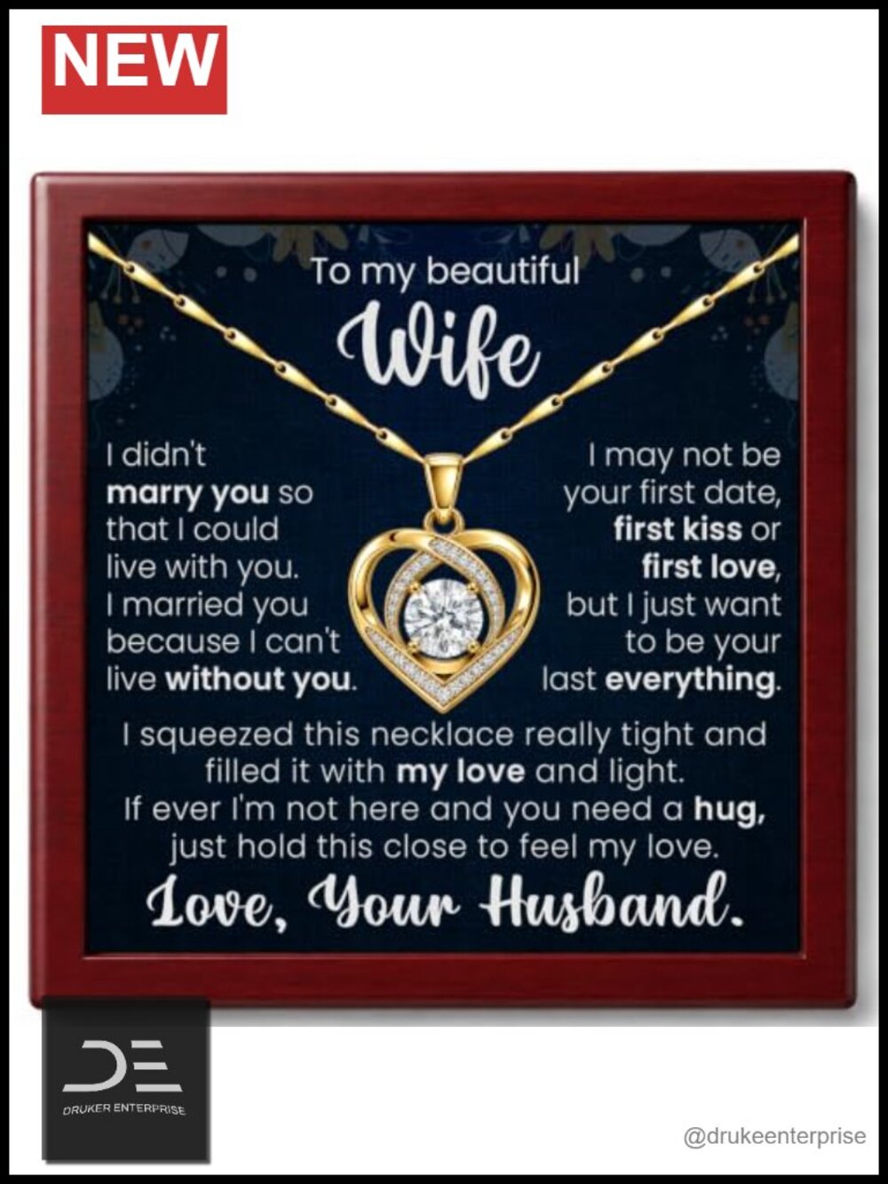 To My Wife Necklace from Husband 14k White Gold or 18k Yellow Gold Finish Cubic